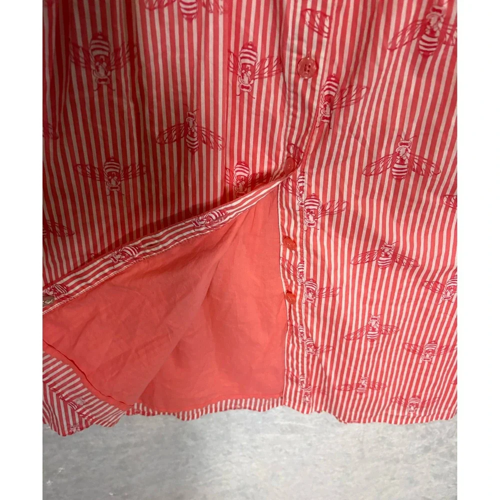 Red‎ White Striped Bee Print Button Front Tiered Midi Skirt Womens